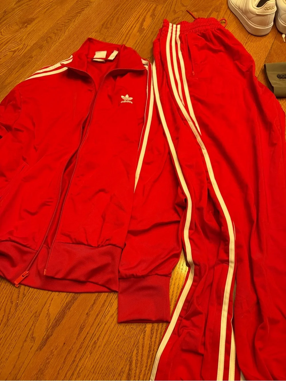 Adidas Red Three-Stripe Track Jacket & Pants size Large set